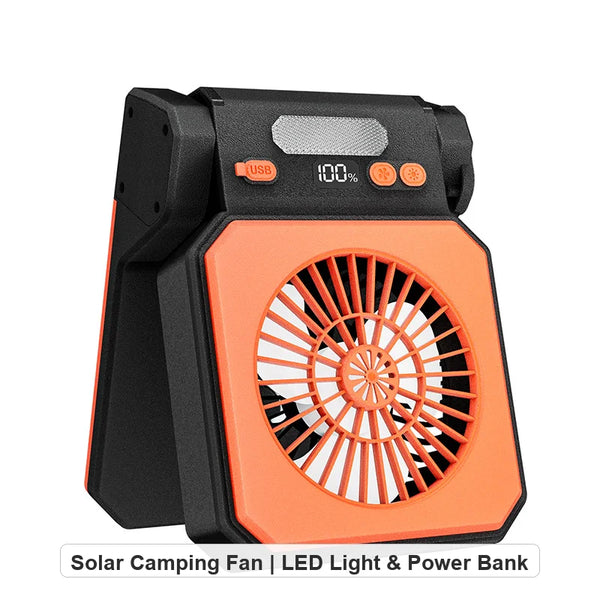 MoonlitGlow Custom Solar Rechargeable Camping Fan LED Light 3-Speed Control Dual-Core