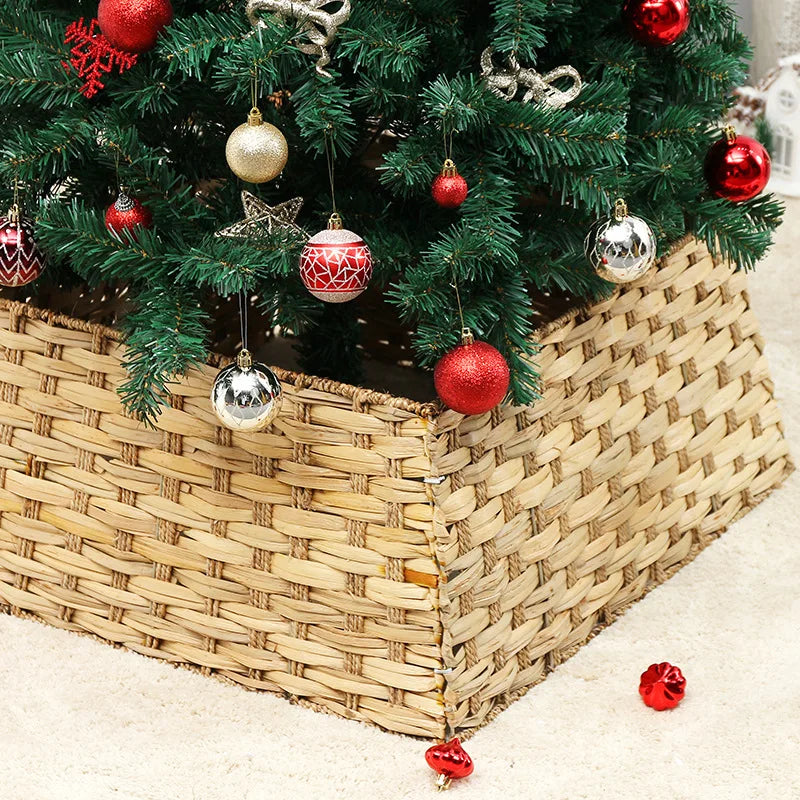 Luxury Black Water Hyacinth Christmas Tree Skirt Collar Trees Decorations Ring Cover