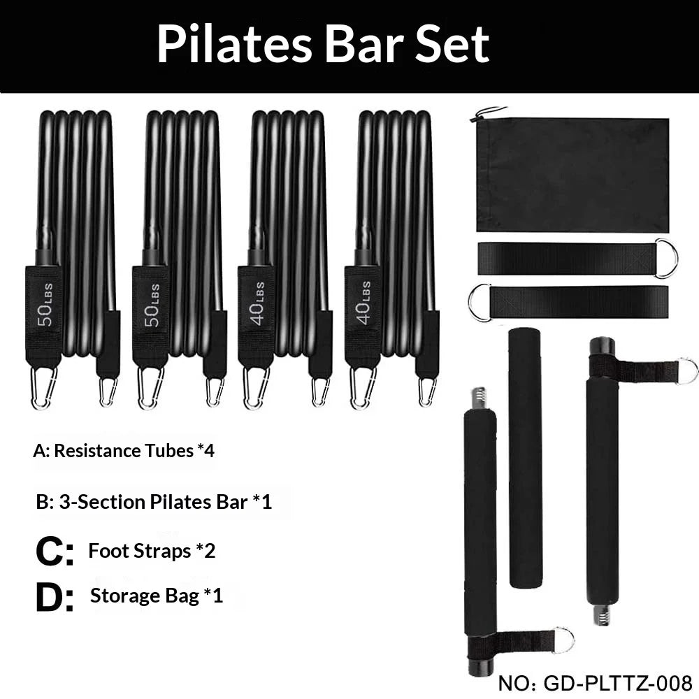 Yoga Fitness Adjustable Pilates Bar Kit TPE Material Bag Packaging 3-Section Detachable