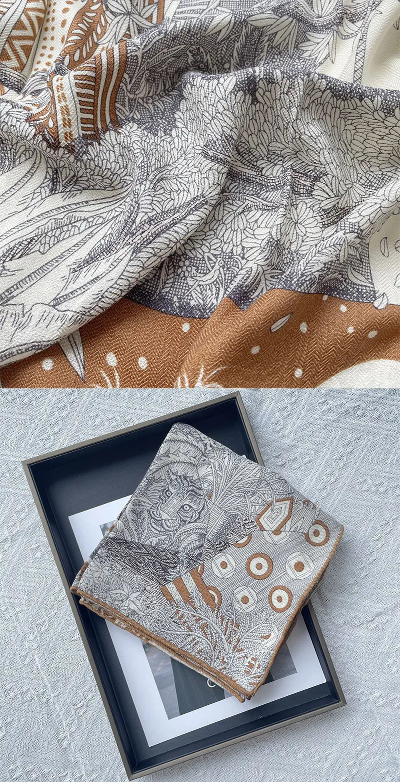 New Fashion Silk Scarf Printing Luxury Silk Wool Scarf for Women and Bags