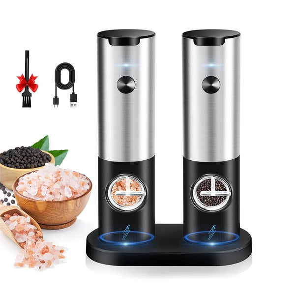 USB Rechargeable Electric Salt and Pepper Grinder Set Automatic Adjustable Roughness
