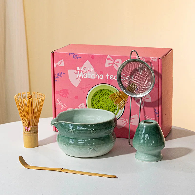Chinese New Eco-Friendly Pink Whisk Mixing Kits Matcha Gift Set 5pcs Set Matcha Tea Set