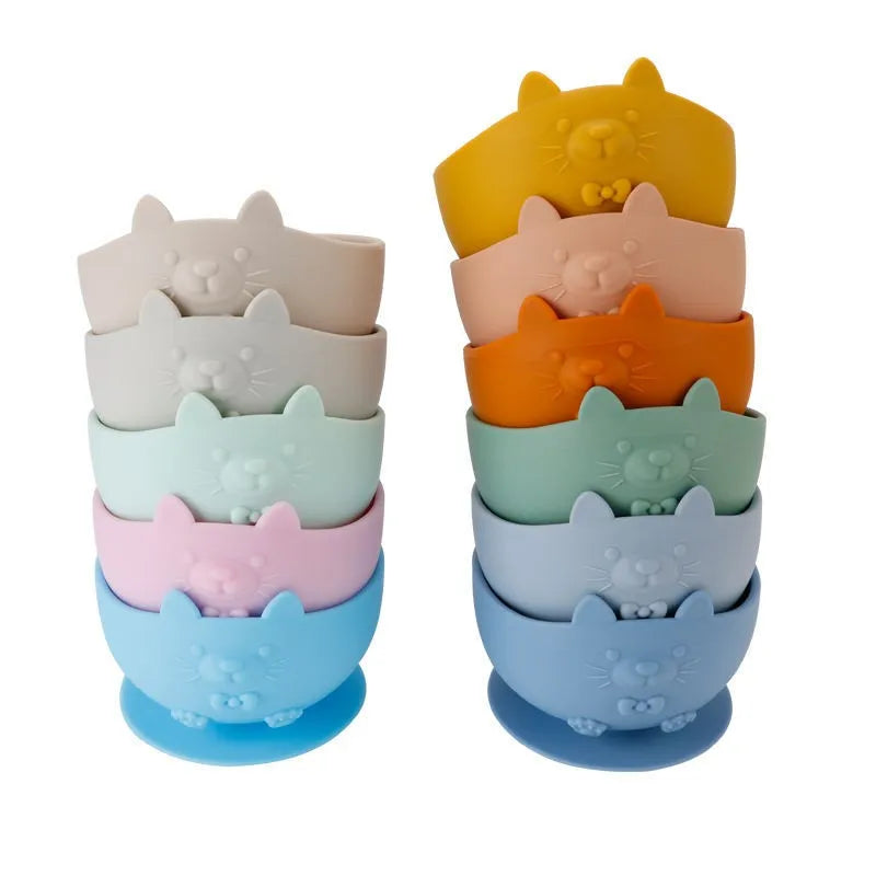 Food Grade Silicone Baby Feeding Set With Cup Bowl Plate Bib Spoon and Fork Easy Clean