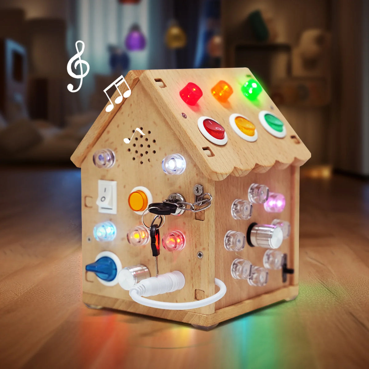 Montessori Sensory Busy Board for Toddlers LED Light Natural Wooden Activity CE Certified