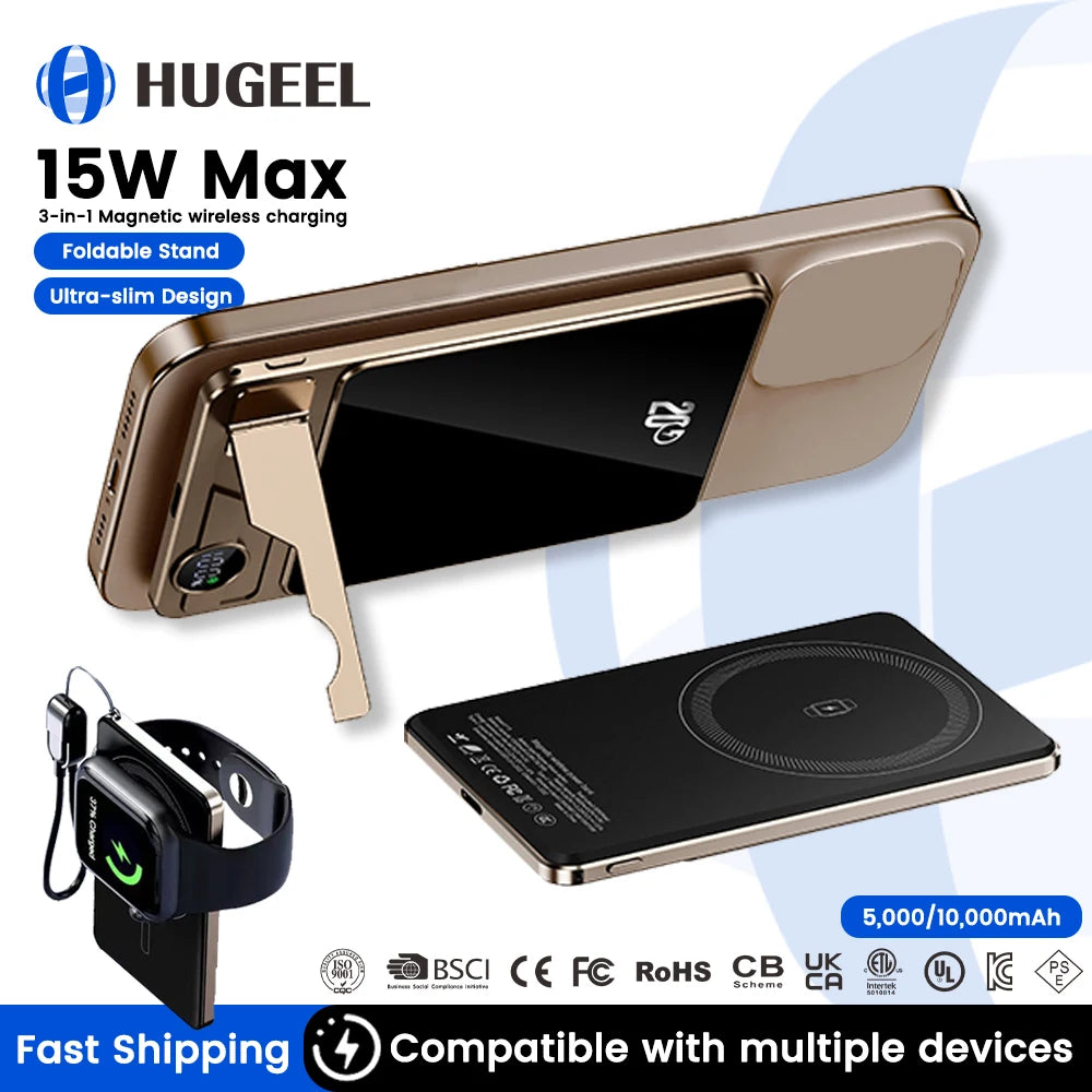 3 in 1 Magnetic Wireless Power Banks Mini Power Bank with LDE Lightfor for Earphone Watch