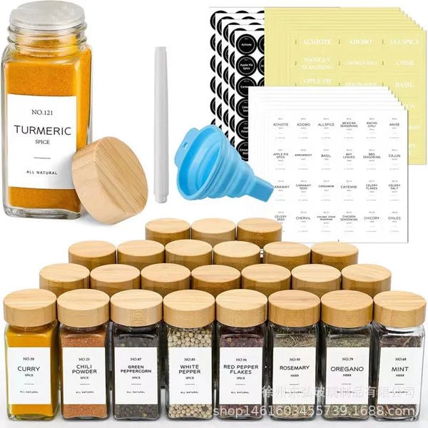 12 Pcs Spice Jars With Bamboo Lids 4oz 120ml Square Glass Spice Jars With Labels