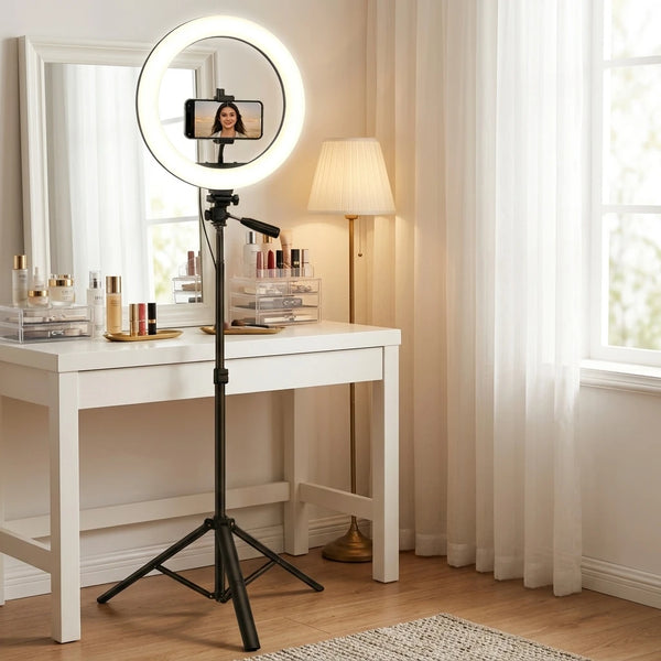 Portable Foldable Ring Light Stand with Phone Holder, Dimmable Live Stream Tripod