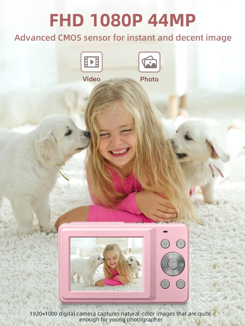 32GB Kids Mini FHD Full HD Digital Camera Face Detection Retro Pink Children'S