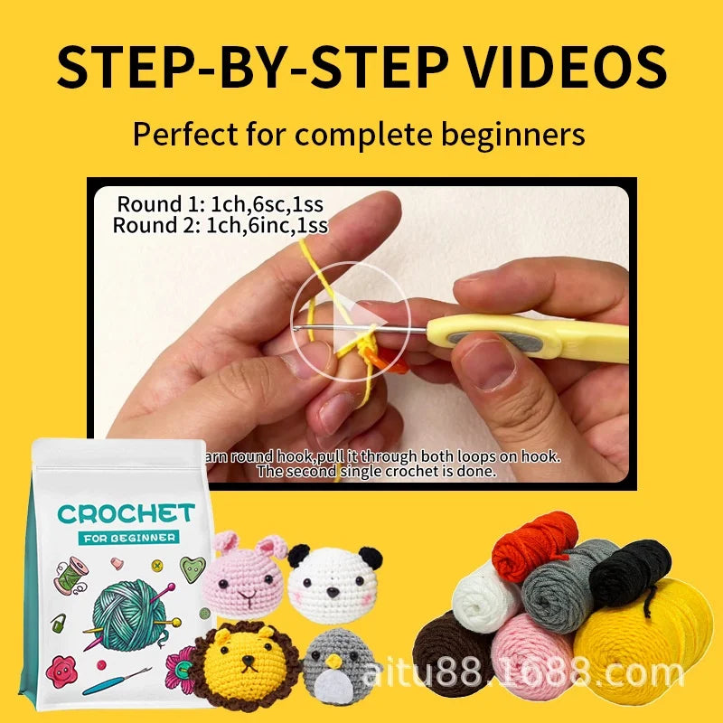 DIY Crochet Kit Woven Technique Yarn for Crafting Animal Doll Pendant Beginner English