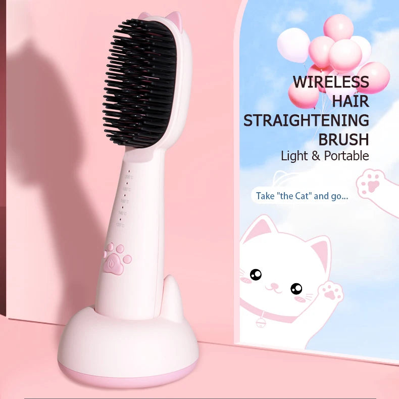 2 in 1 Portable Mini Hair Straightening USB Rechargeable Comb Hot Hair Straightener Brush