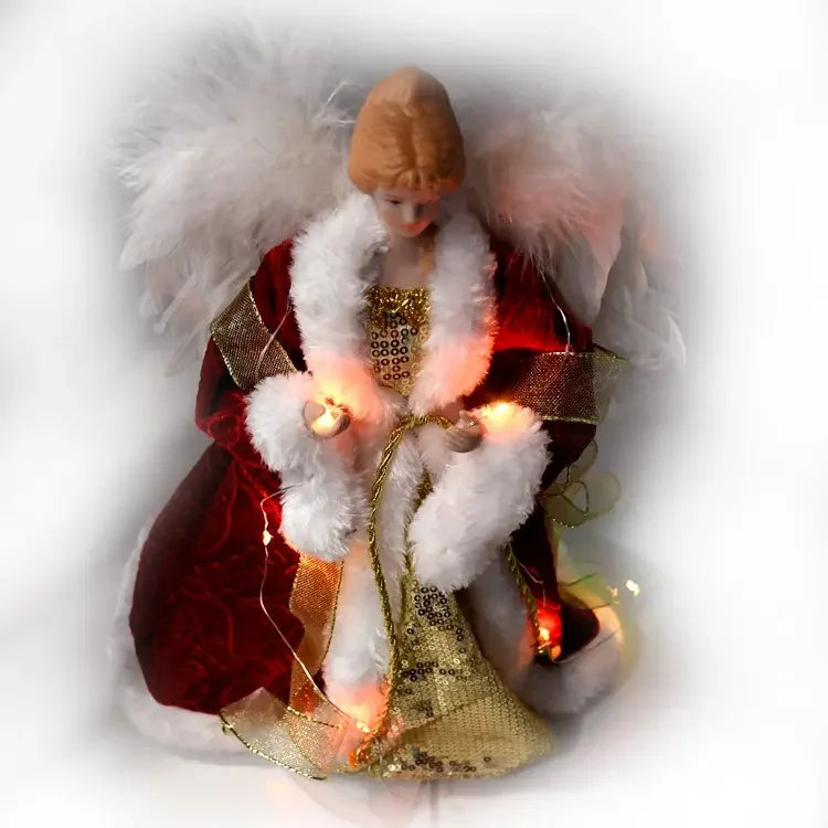 Premium Gorgeous Pre-Lit Angel Christmas Tree Topper with Real Feather Fancy Coated