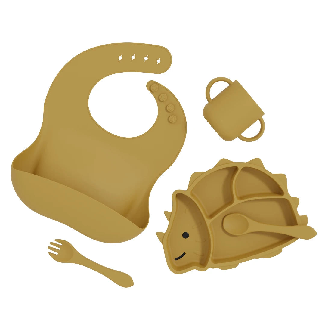Fubon Silicone Manufactory Dinosaur Silicone Baby Feeding Set for Dinner Lunch Breakfast