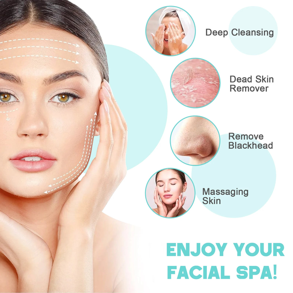 Compress Electric Rotating Silicone Facial Cleansing Brush 6 Brush Heads IPX6 Waterproof