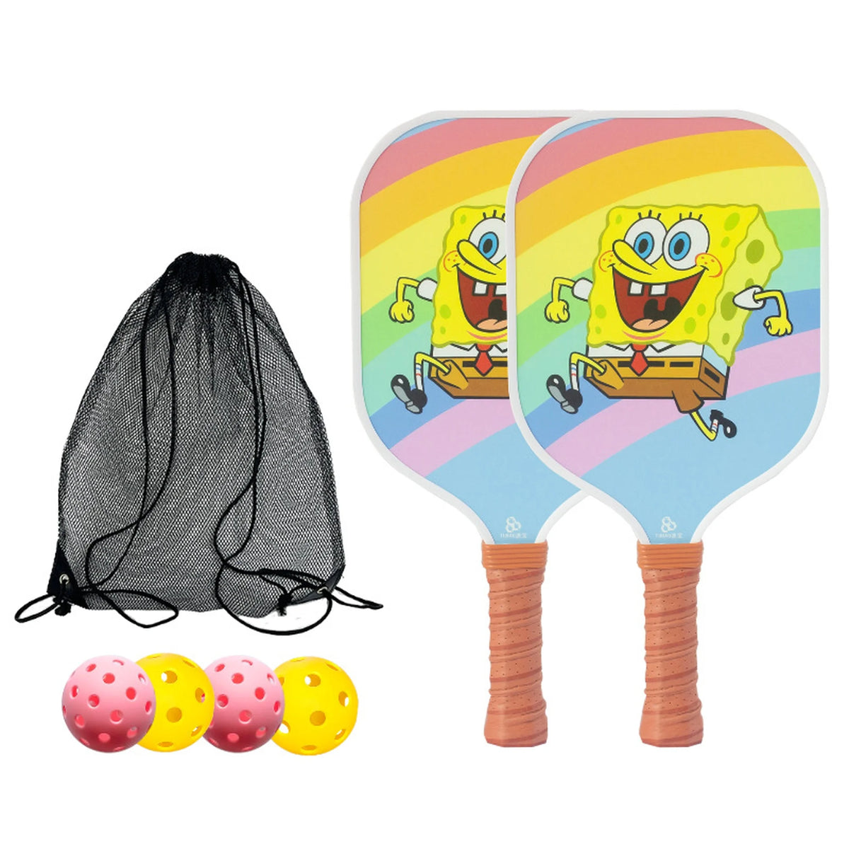 Yellow Cartoon Pickleball Paddle Set Fiberglass Honeycomb Core TPU Edge Lightweight Kids