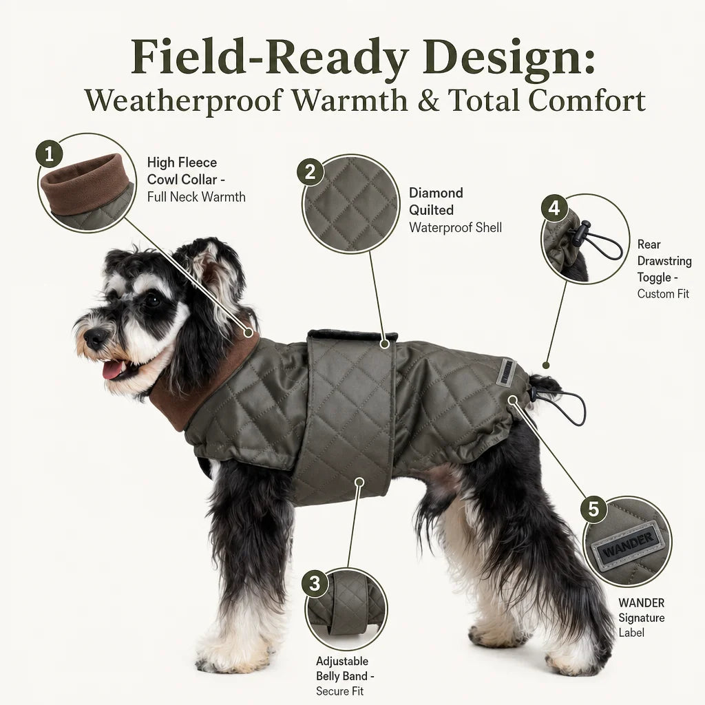 Quilted Dog Winter Coat Padded High Collar Warm Waterproof Windproof Fleece Lined Cape