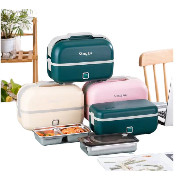 Dual-Tier Portable Electric Lunch Box Multifunctional Heated Food Warmer Double-Layered