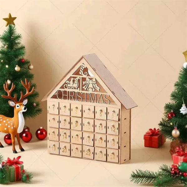 Handmade Eco-Friendly Square Wooden Christmas Countdown Calendar Gift Box Elegant