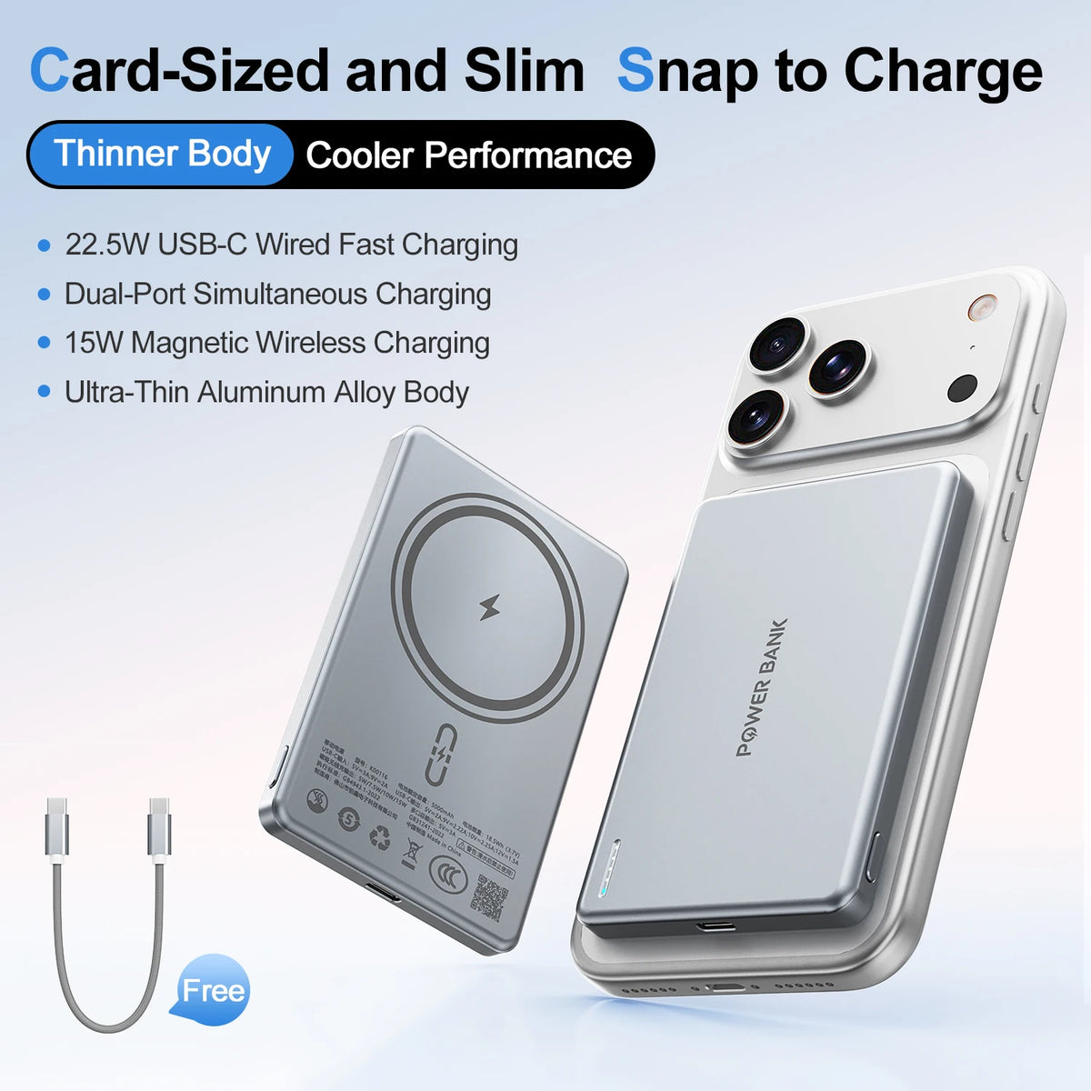 Fast Charging Magnetic Power Bank 5000mah Phone Charger 15 W Ultra Slim Powerbank
