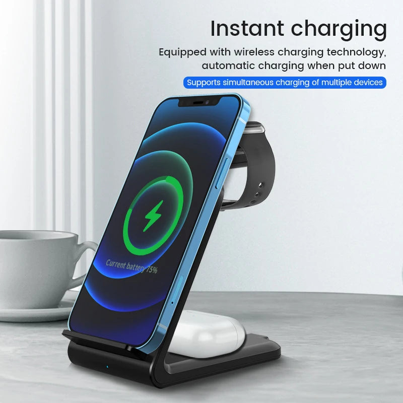 3 in 1 Wireless Charging Station Desktop Wireless Charger Stand 15W Wireless Charger