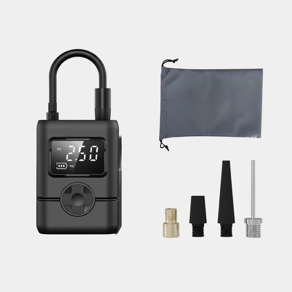 Portable Digital Tire Inflator 12V Single Cylinder Black Plastic Compact Car Motorcycle