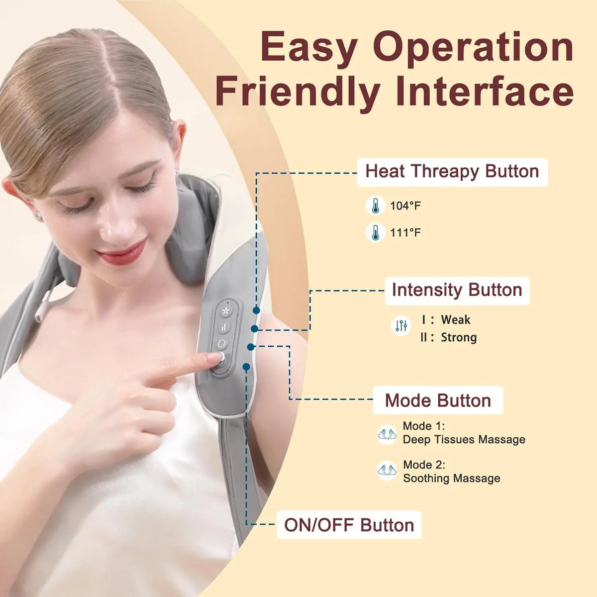 Wireless Shiatsu Neck and Shoulder Massager with Heat for Car and Home