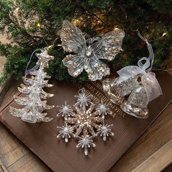Christmas Ornaments Sequins Acrylic Transparent Snowflake Pendant Hanging Decor Christmas