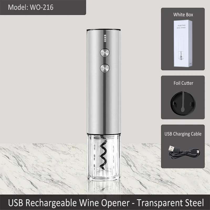 High Grade Eco-Friendly Rechargeable Electric Stainless Steel Wine Opener 2-in-1 Set