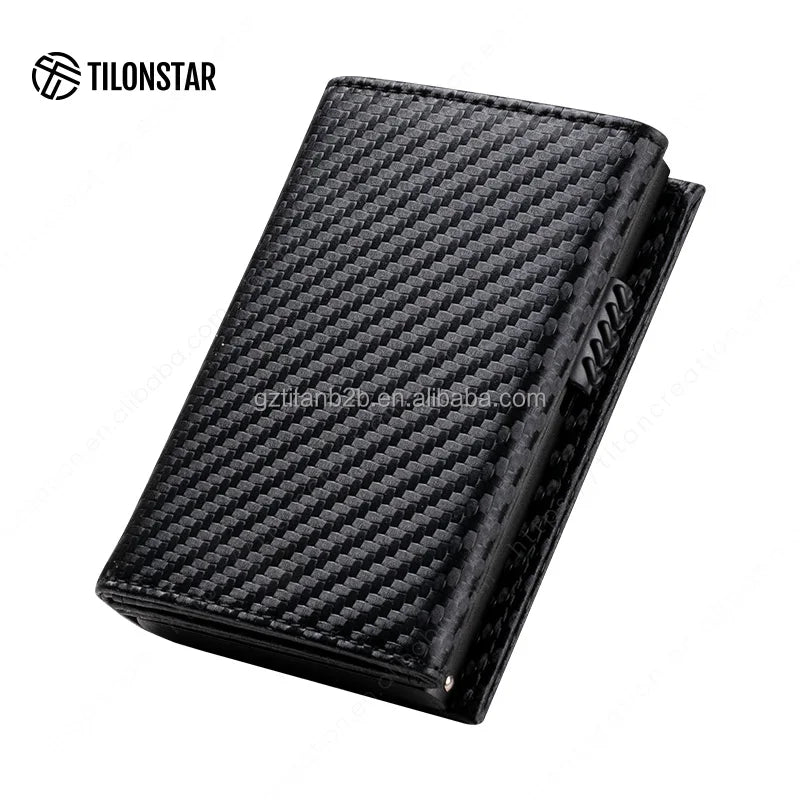 Minimalist Carbon Fiber RFID Metal Wallet Smart Aluminum Wallet Men Mini Card Protector