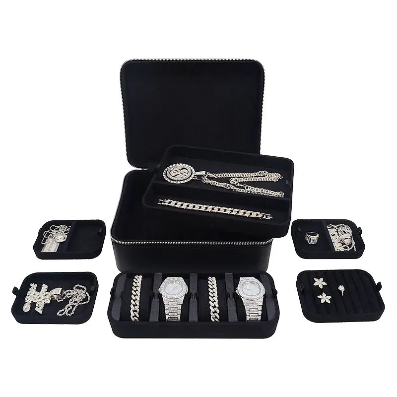 Portable Luxury Travel Jewelry Organizer Large Capacity PU Leather Jewelry Box Set
