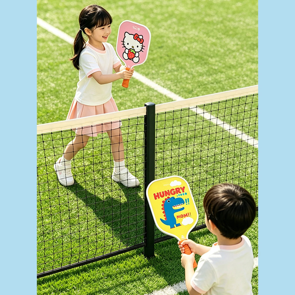 Yellow Cartoon Pickleball Paddle Set Fiberglass Honeycomb Core TPU Edge Lightweight Kids
