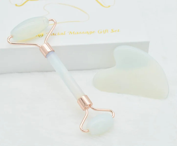 Natural ClassA+ White Jade Roller and Guasha Set for Skin Tighten and Massage