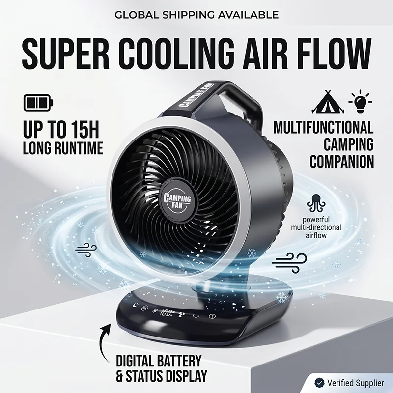 20000mAh Battery Operated Camping Fan with Light 5 Speed Auto Oscillating Remote Control