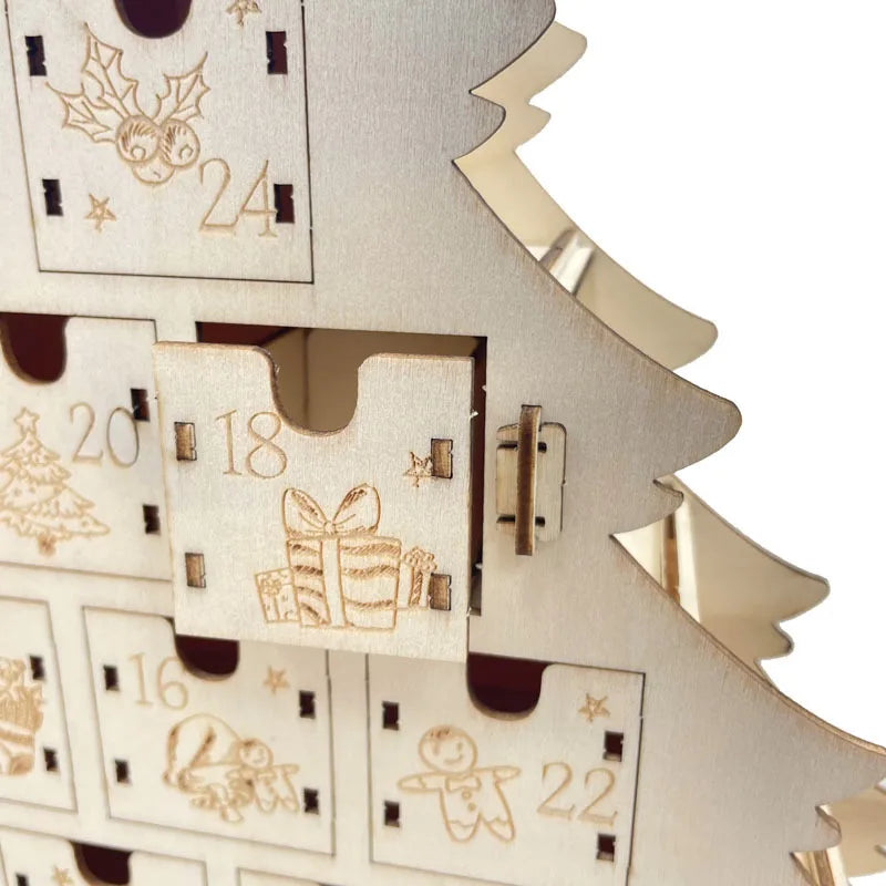 Xmas Gifts Fidget Toy Tree Shape Christmas Countdown Wooden Advent Calendar Empty Drawer