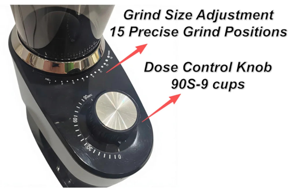 YD-3368N Electric Coffee Grinder 150W Budget Pro 15 Grind Settings Conical Burr 0-90s