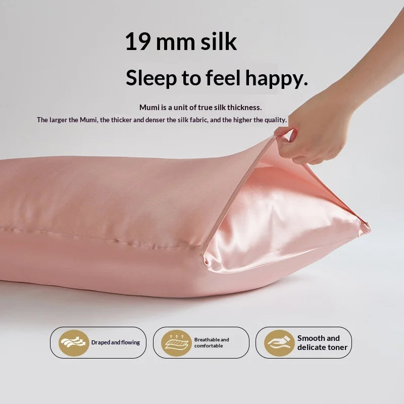 Double-Sided Satin Weave 100% Mulberry Silk Zippered Pillowcase 19 Momme for Bed Pillows
