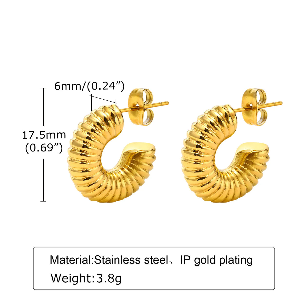 18K Gold Plated Stainless Steel Tarnish-Free Waterproof Hoop Earrings Women'S