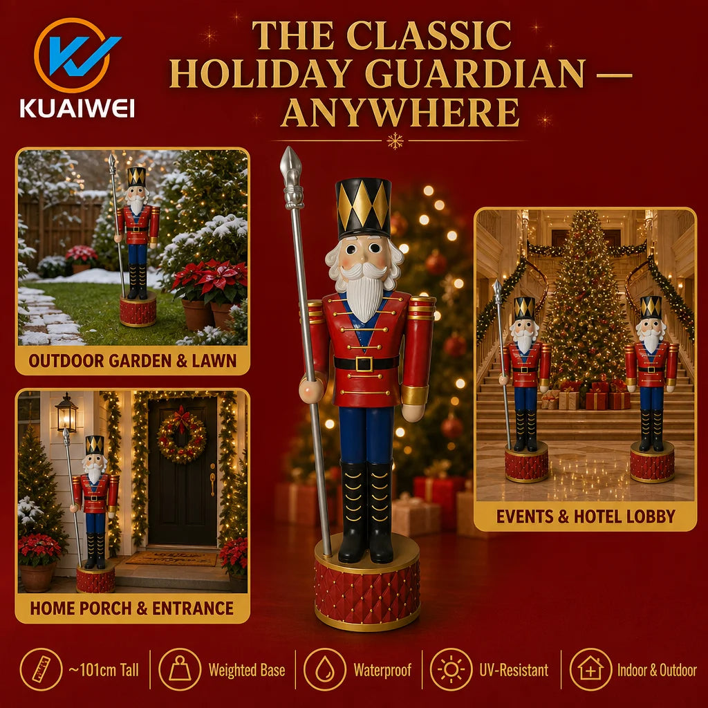 Resin Nutcracker Soldier with Spear, About 40 Inch Tall, Natural Finish
