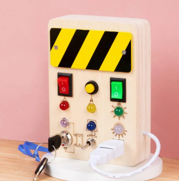 Montessori Sensory Busy Board for Toddlers LED Light Natural Wooden Activity CE Certified