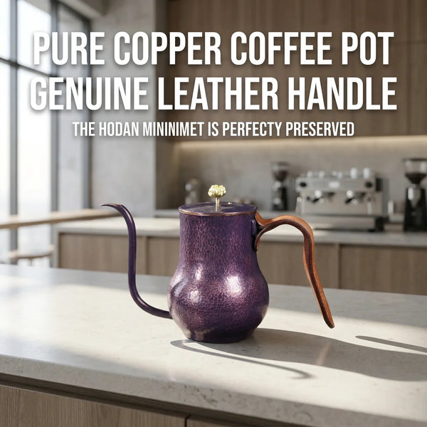 Luxury Handmade Purple Hammered Pure Copper Coffee Kettle with Lid Leather Wrap Gooseneck