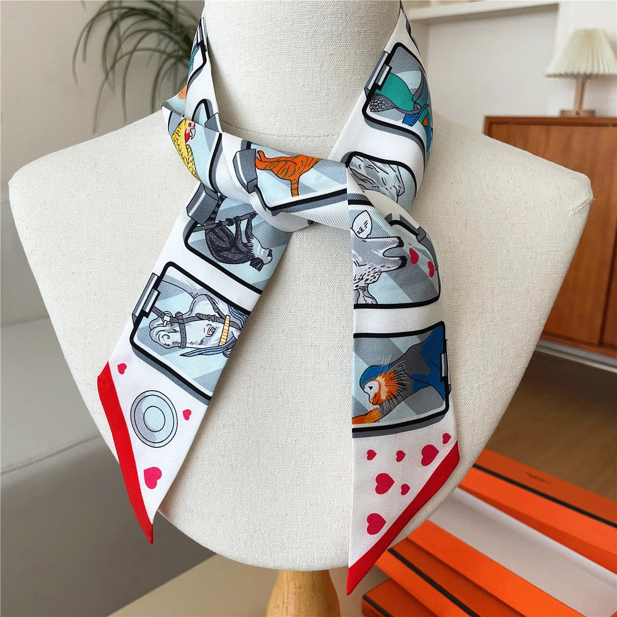 5*86 Cm Neck 100% Silk Scarf Custom Printing Scarves Designer Head Bag Women Stylish