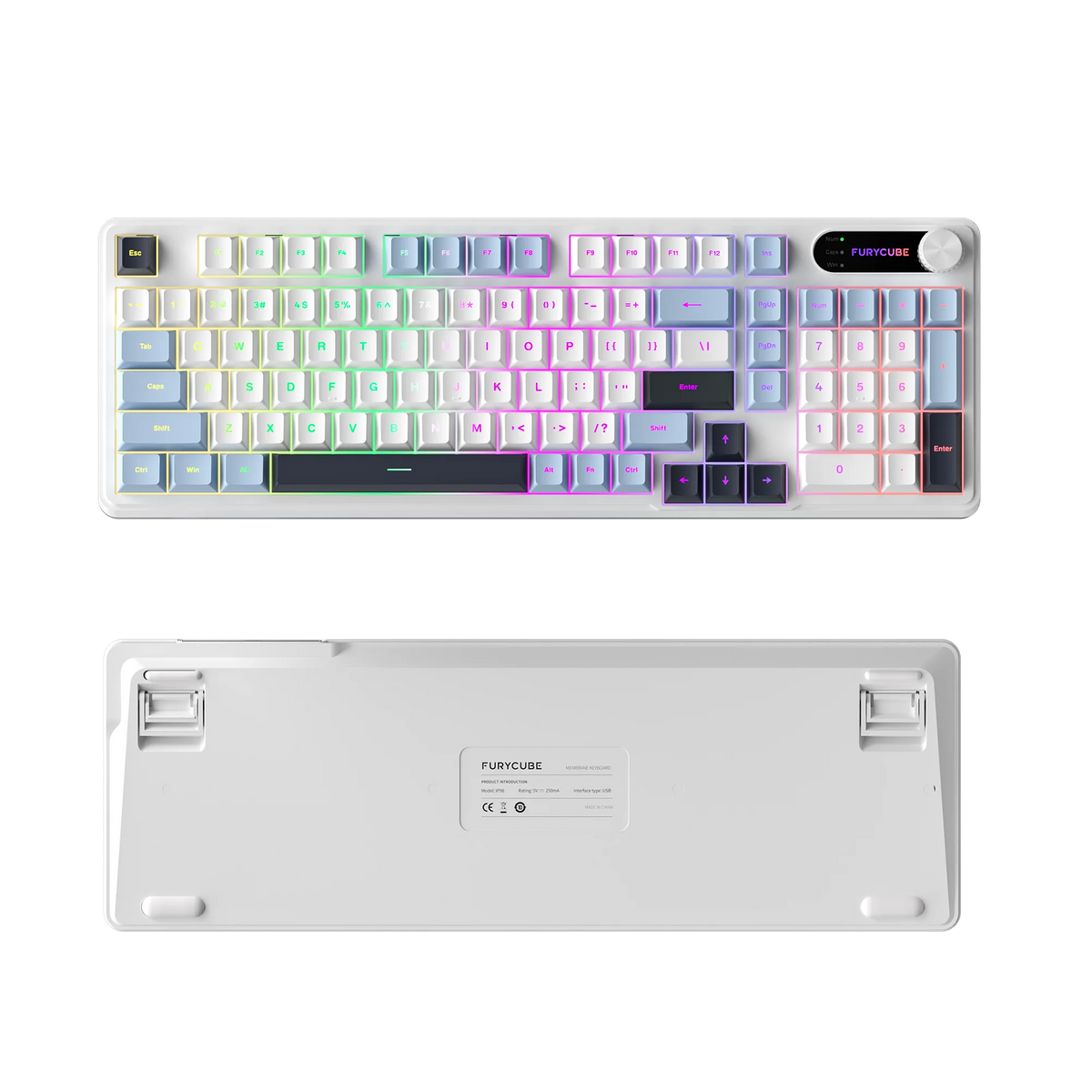 98 Keys Detachable Wired/Wireless Membrane Mechanical Feel Keyboard RGB with PBT Side-Lit