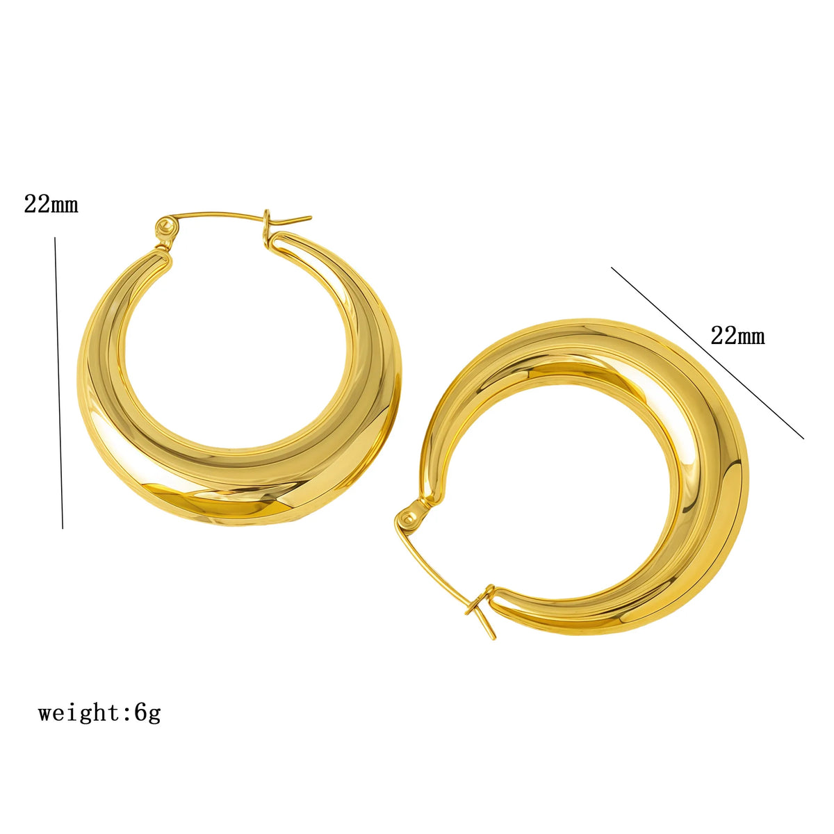 Charm Chunky Hoop Earrings Stainless Steel Metal 18K Gold Plated Waterproof Huggie