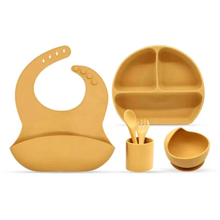 Top Seller Custom 6pcs Baby Feeding Set Food Grade Silicone Dinnerware Including Cups
