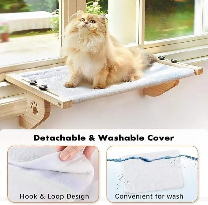 Adjustable Elevated Modern Cat Hammock Window Perch Wooden Frame Pet Bed Carton Packed