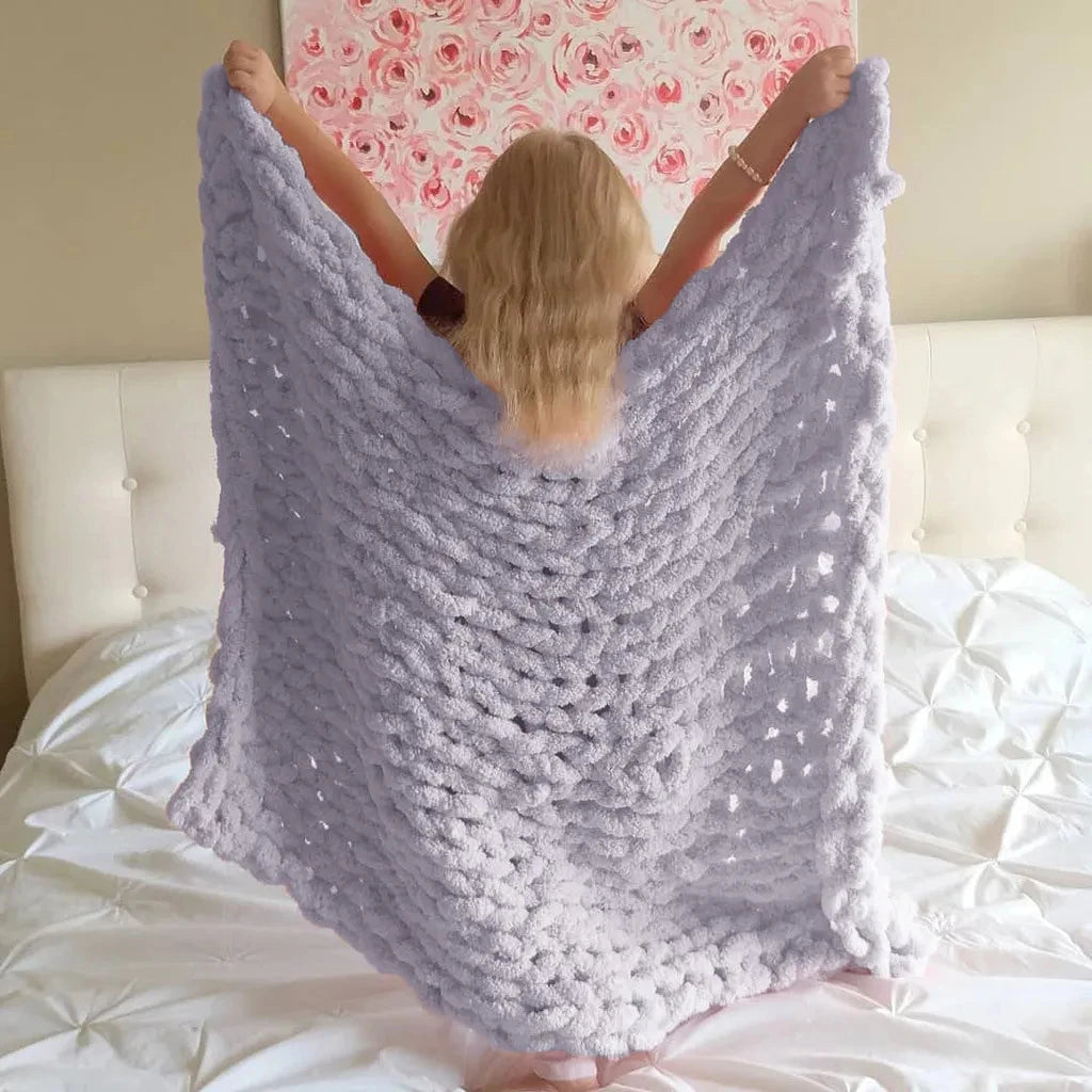 Super Soft Handmade Knit Jumbo Chenille Yarn Chunky Knit Blanket Throw