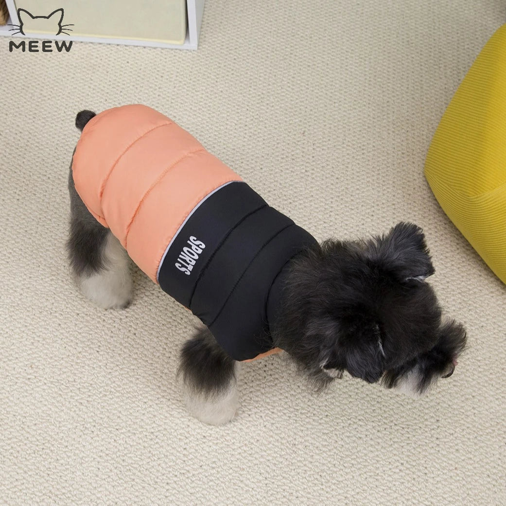Two Tone Sports Dog Puffer Vest Winter Warm Pet Coat Reflective Strip Zipper Design