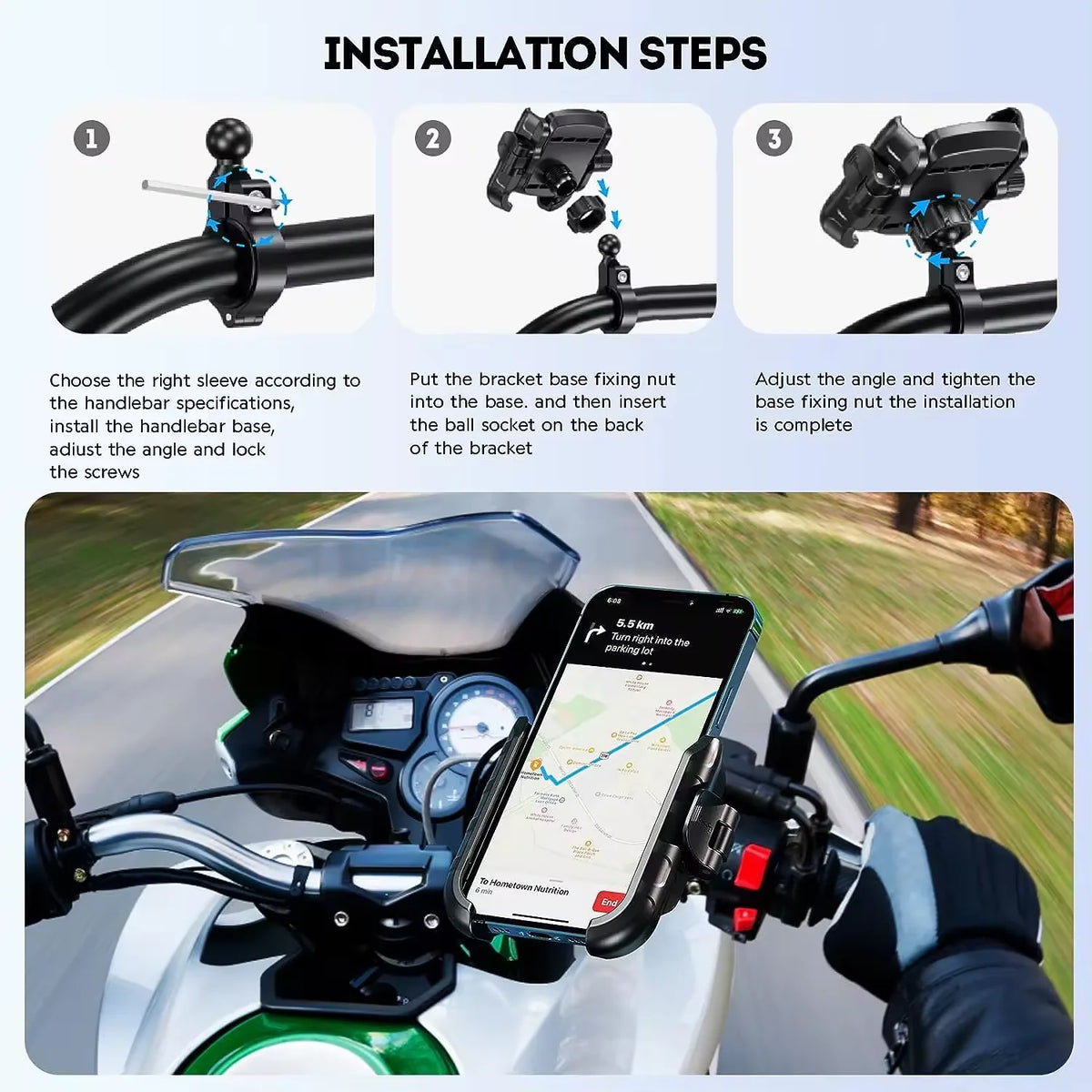 Sturdy Motorcycle Handlebar Mobile Phone Holder With Secure Lock Design Mechanically
