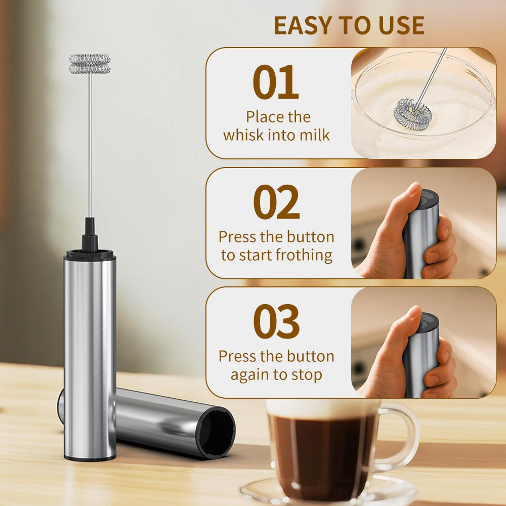 Food Grade Portable Stainless Steel Rechargeable Electric Milk Frother with Whisk Head