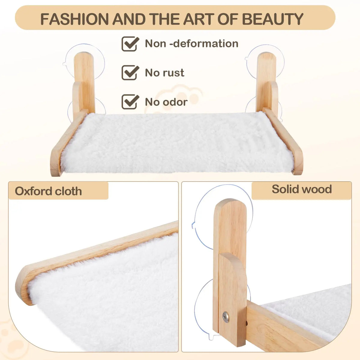 Natural Wooden Eco-Friendly Cat Window Perch Cordless 6 Lb Capacity Collapsible Furniture