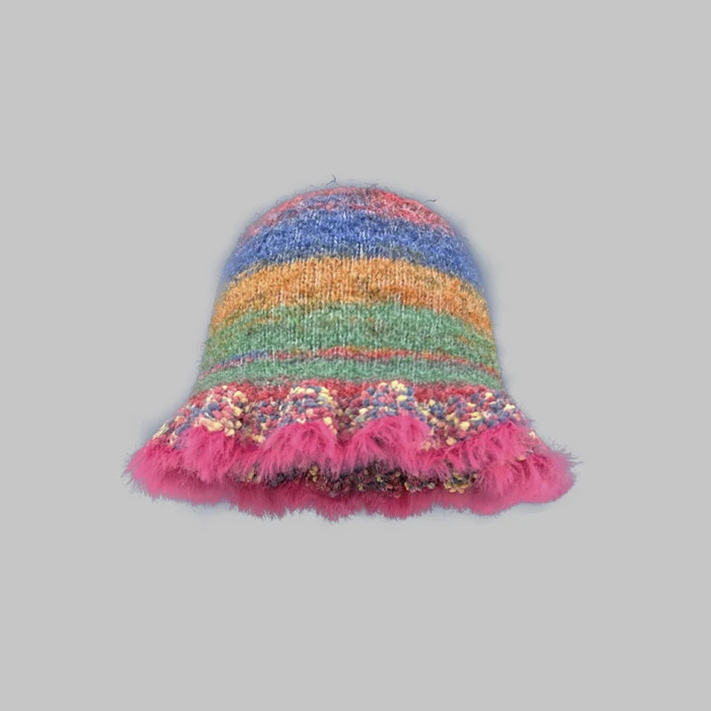 Winter Beanie Acrylic Knit Cuffed Plain Hats Plush Big Head Circumference Reversible